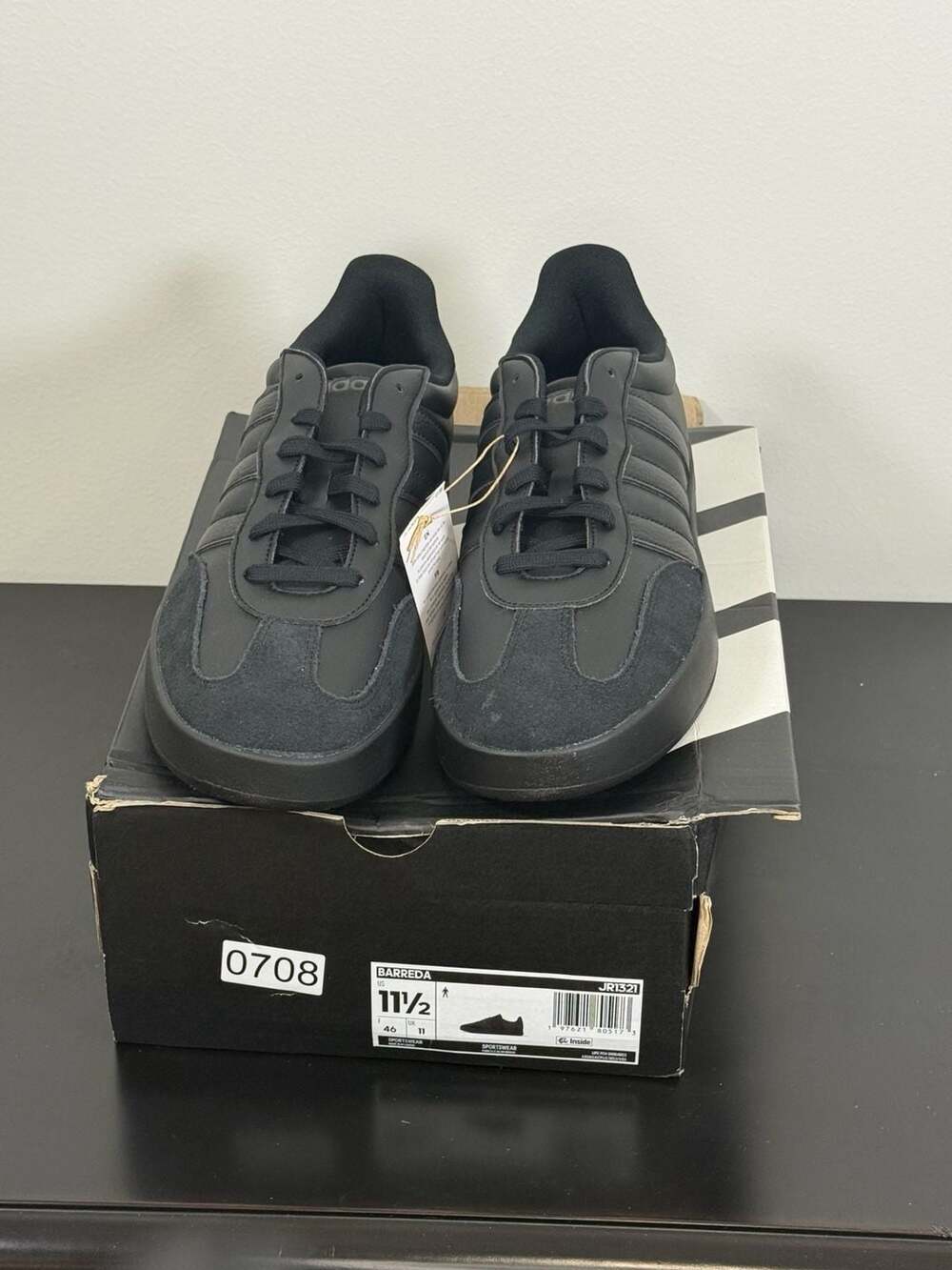 adidas Barreda Triple Black Leather Sneakers